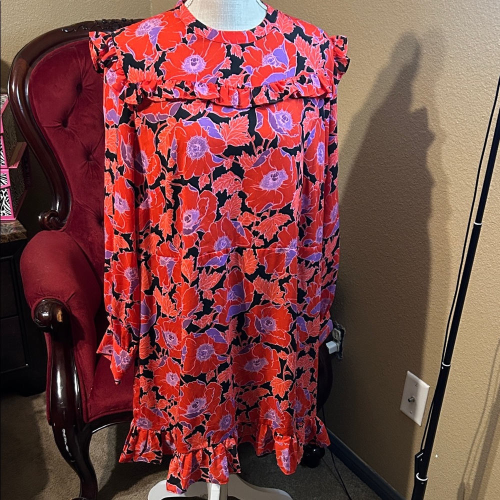 Who What Wear Red and Black Floral Dress